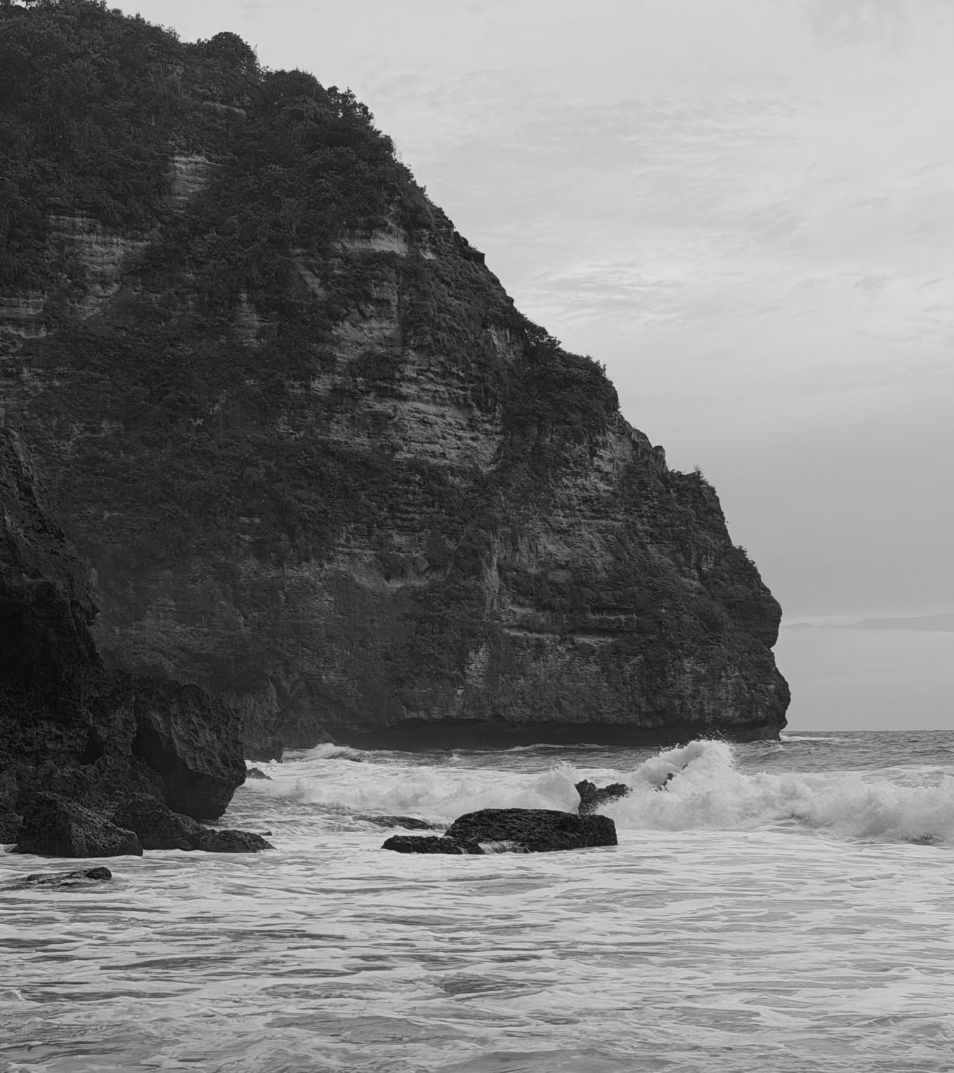 Bali coastline in black and white