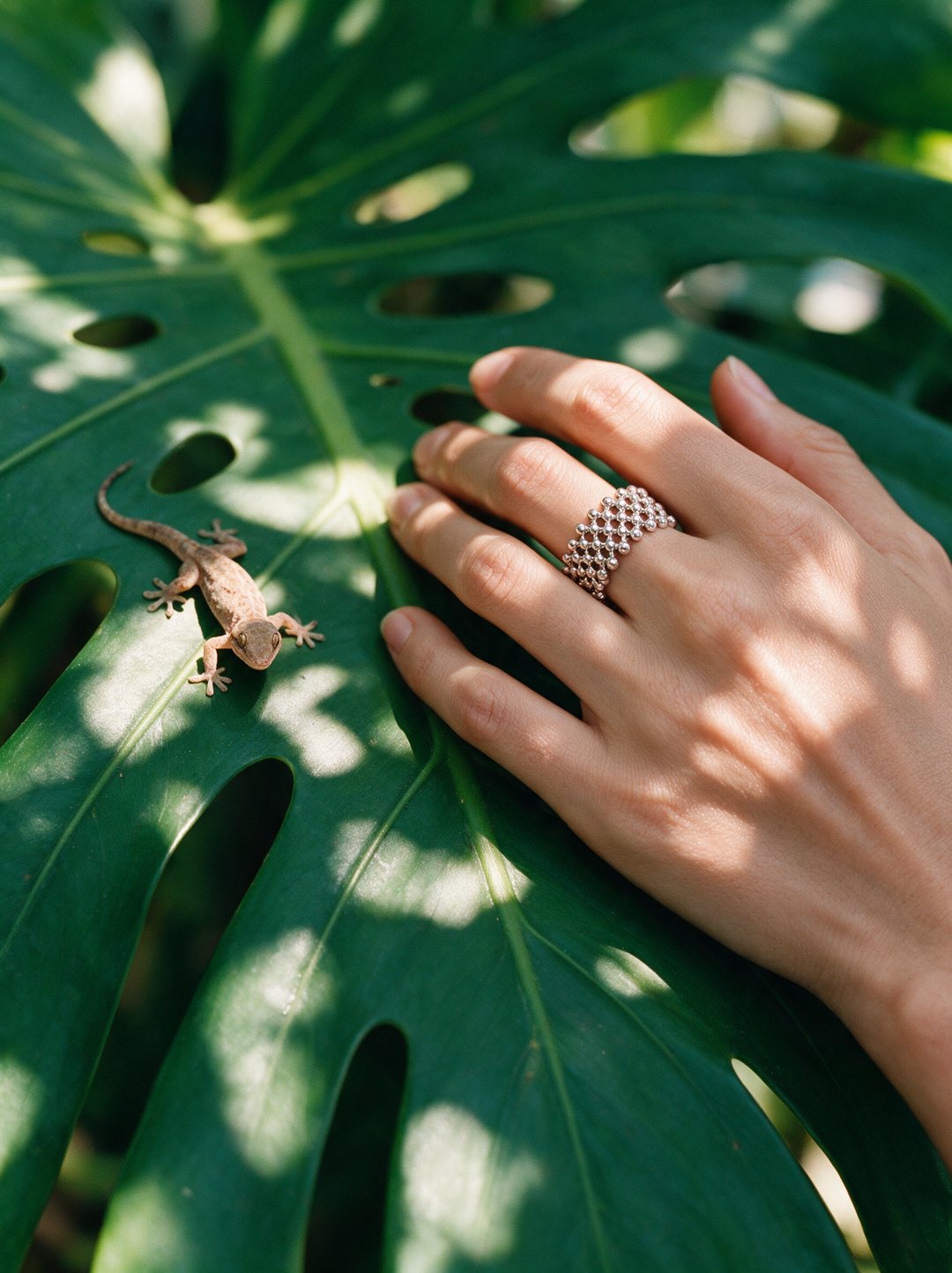 Lattice ring worn on a hand
