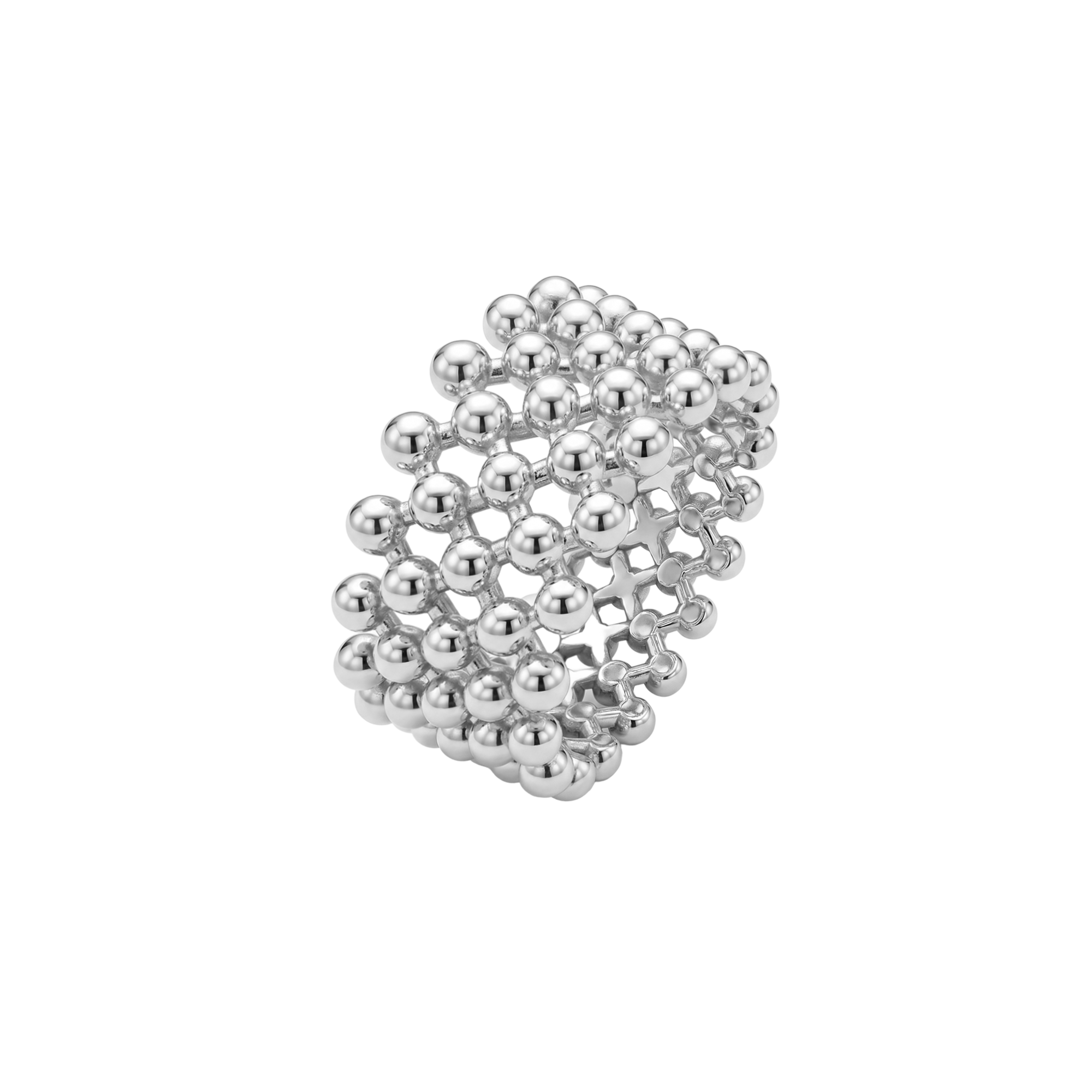 Lattice Ring — sculptural silver ring of small rounded elements